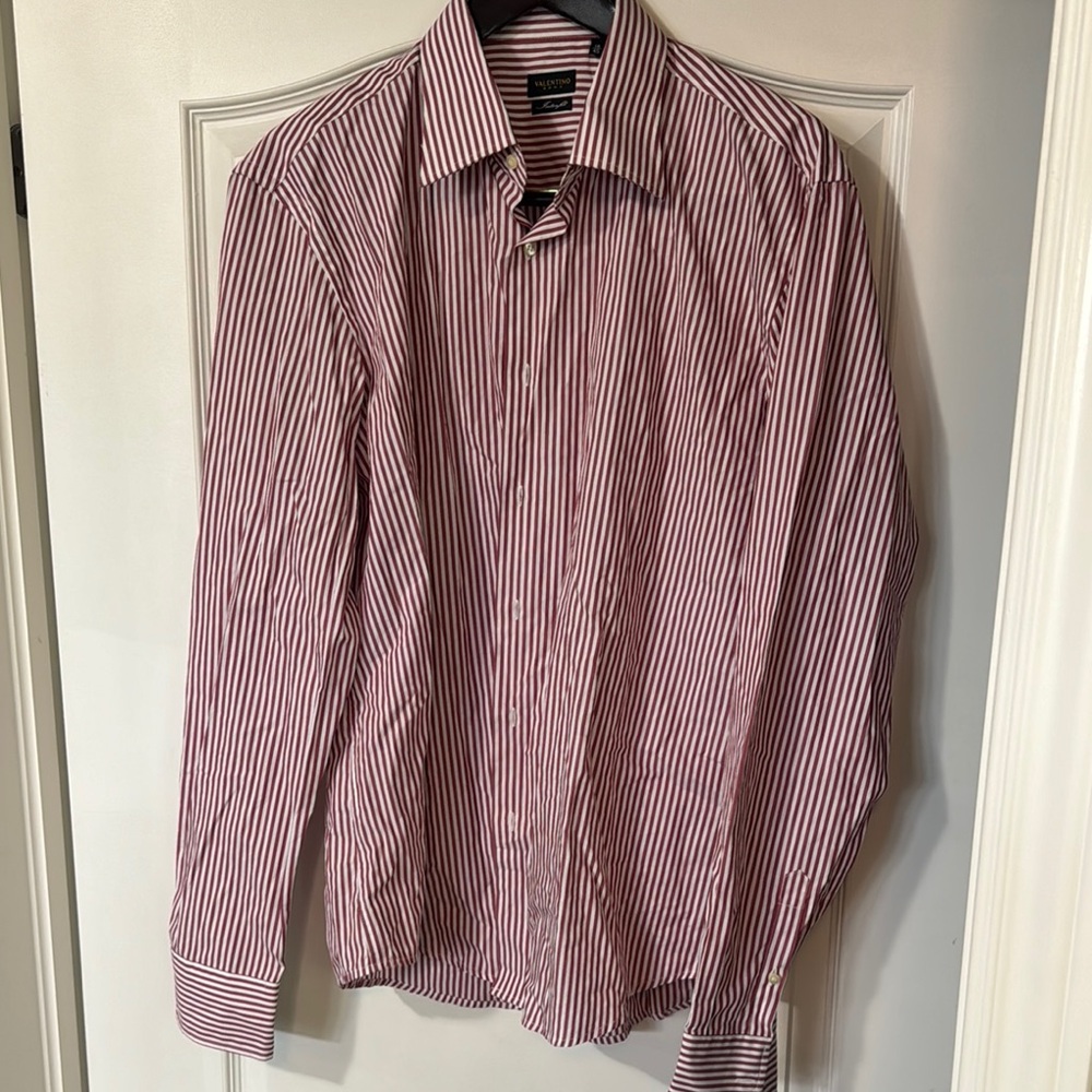 Valentino Red and White Striped Dress Shirt